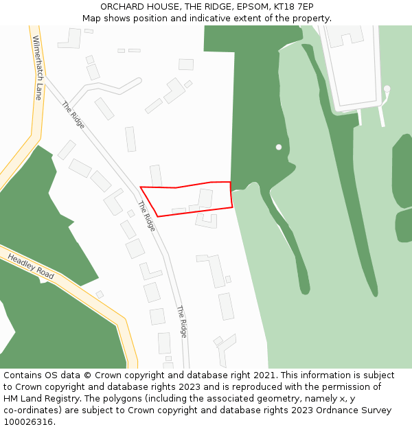 ORCHARD HOUSE, THE RIDGE, EPSOM, KT18 7EP: Location map and indicative extent of plot