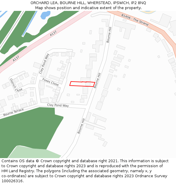 ORCHARD LEA, BOURNE HILL, WHERSTEAD, IPSWICH, IP2 8NQ: Location map and indicative extent of plot