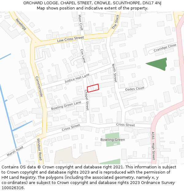 ORCHARD LODGE, CHAPEL STREET, CROWLE, SCUNTHORPE, DN17 4NJ: Location map and indicative extent of plot