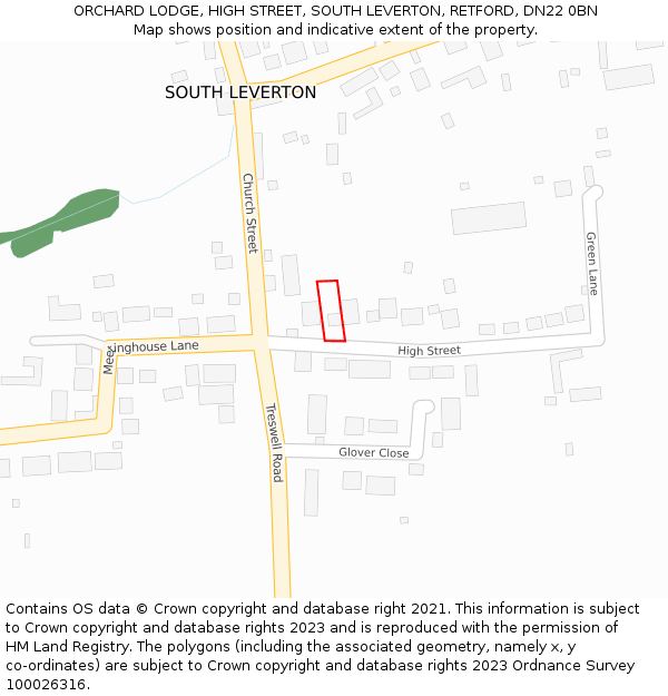 ORCHARD LODGE, HIGH STREET, SOUTH LEVERTON, RETFORD, DN22 0BN: Location map and indicative extent of plot