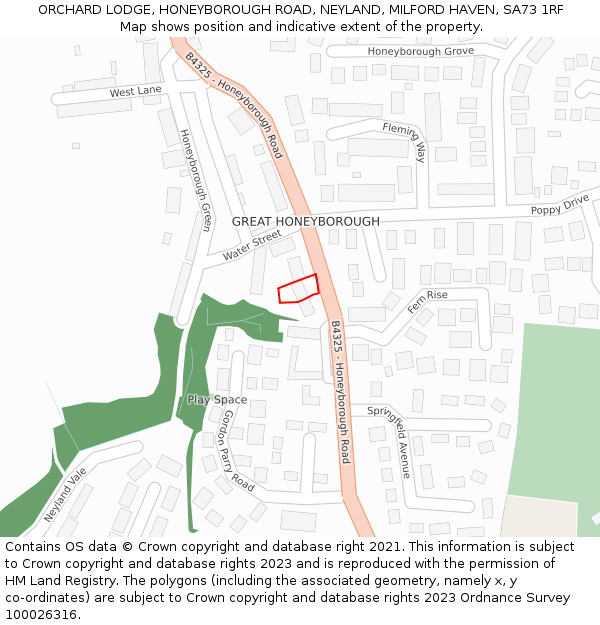 ORCHARD LODGE, HONEYBOROUGH ROAD, NEYLAND, MILFORD HAVEN, SA73 1RF: Location map and indicative extent of plot