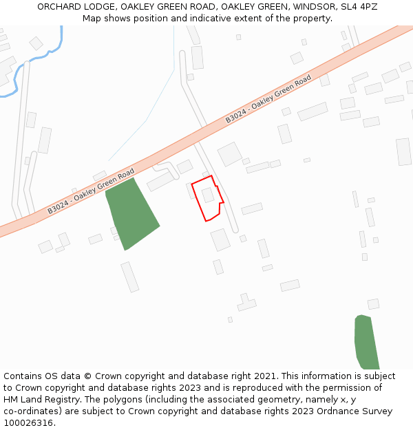 ORCHARD LODGE, OAKLEY GREEN ROAD, OAKLEY GREEN, WINDSOR, SL4 4PZ: Location map and indicative extent of plot