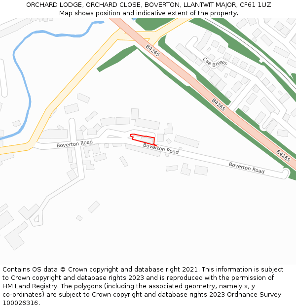 ORCHARD LODGE, ORCHARD CLOSE, BOVERTON, LLANTWIT MAJOR, CF61 1UZ: Location map and indicative extent of plot