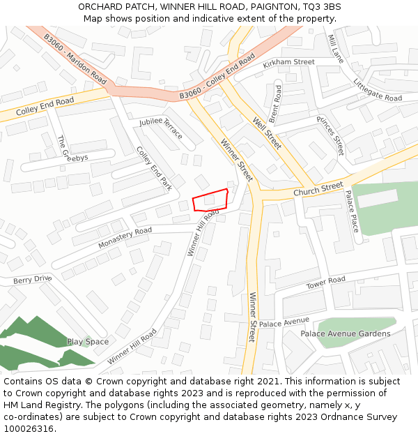 ORCHARD PATCH, WINNER HILL ROAD, PAIGNTON, TQ3 3BS: Location map and indicative extent of plot