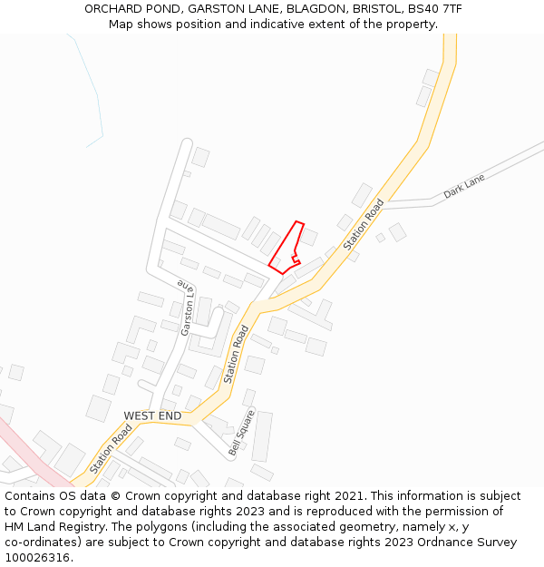 ORCHARD POND, GARSTON LANE, BLAGDON, BRISTOL, BS40 7TF: Location map and indicative extent of plot