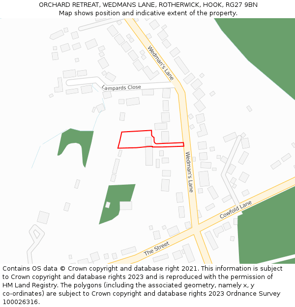 ORCHARD RETREAT, WEDMANS LANE, ROTHERWICK, HOOK, RG27 9BN: Location map and indicative extent of plot
