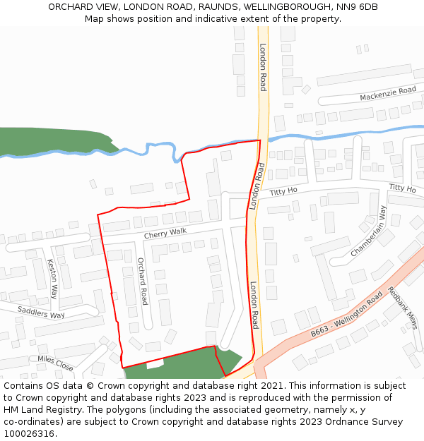 ORCHARD VIEW, LONDON ROAD, RAUNDS, WELLINGBOROUGH, NN9 6DB: Location map and indicative extent of plot