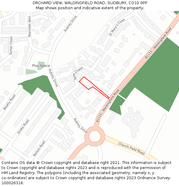 ORCHARD VIEW, WALDINGFIELD ROAD, SUDBURY, CO10 0PP: Location map and indicative extent of plot
