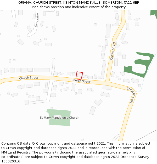 ORIANA, CHURCH STREET, KEINTON MANDEVILLE, SOMERTON, TA11 6ER: Location map and indicative extent of plot