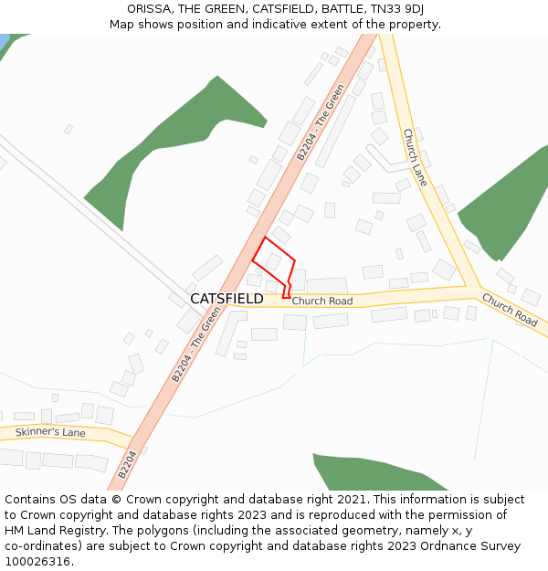 ORISSA, THE GREEN, CATSFIELD, BATTLE, TN33 9DJ: Location map and indicative extent of plot