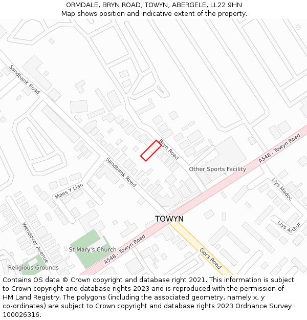 ORMDALE, BRYN ROAD, TOWYN, ABERGELE, LL22 9HN: Location map and indicative extent of plot