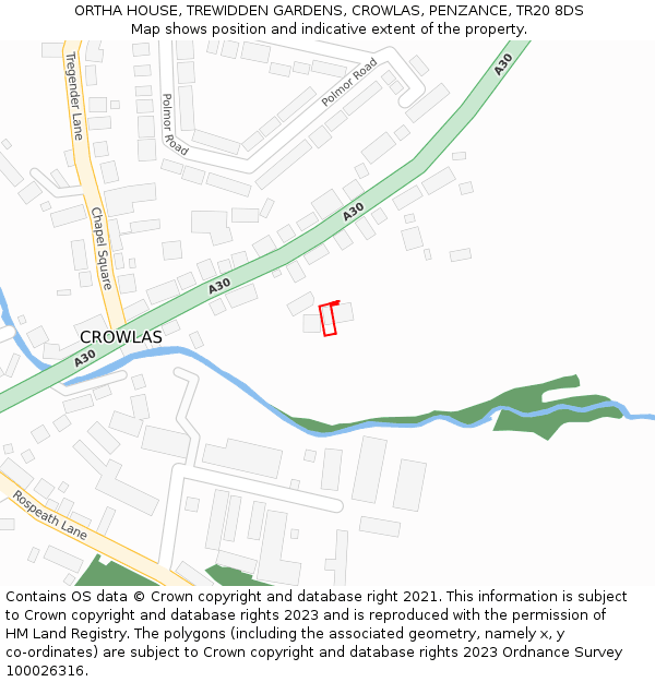 ORTHA HOUSE, TREWIDDEN GARDENS, CROWLAS, PENZANCE, TR20 8DS: Location map and indicative extent of plot