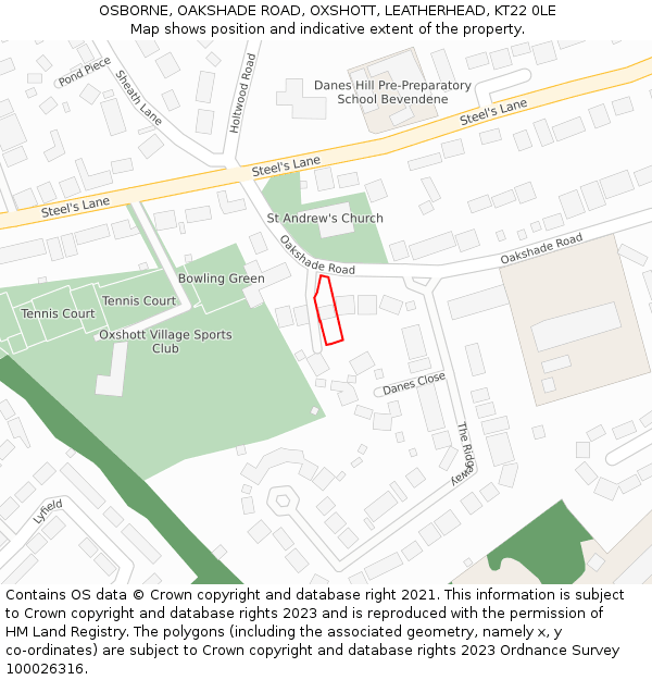 OSBORNE, OAKSHADE ROAD, OXSHOTT, LEATHERHEAD, KT22 0LE: Location map and indicative extent of plot