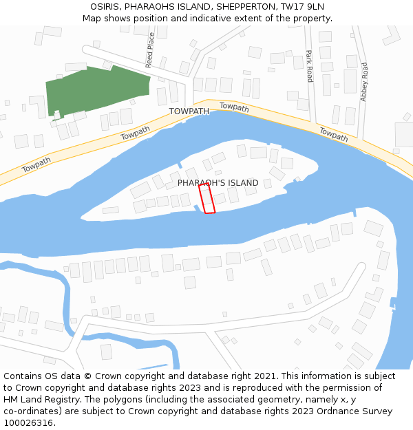 OSIRIS, PHARAOHS ISLAND, SHEPPERTON, TW17 9LN: Location map and indicative extent of plot