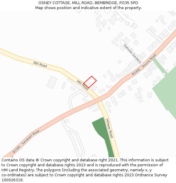 OSNEY COTTAGE, MILL ROAD, BEMBRIDGE, PO35 5PD: Location map and indicative extent of plot