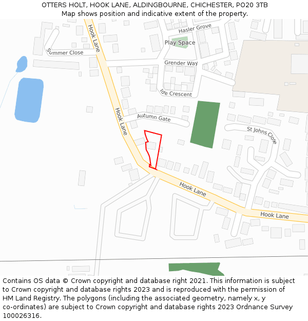 OTTERS HOLT, HOOK LANE, ALDINGBOURNE, CHICHESTER, PO20 3TB: Location map and indicative extent of plot
