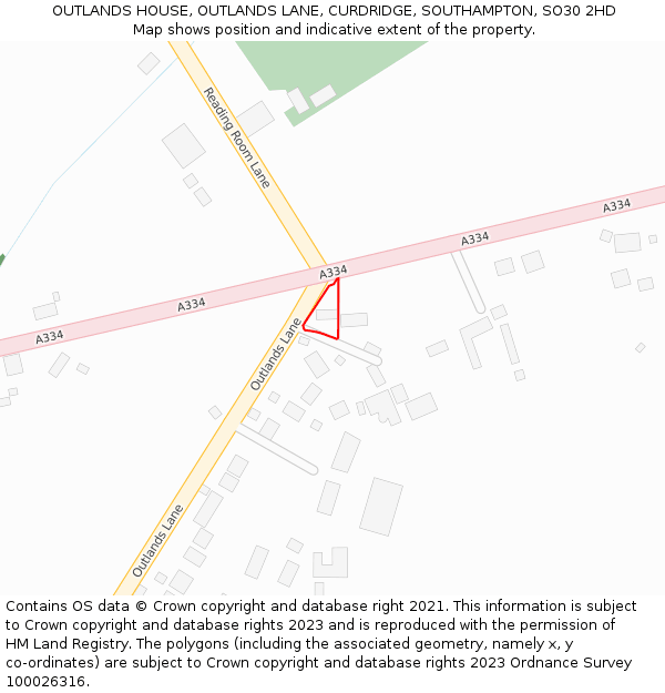 OUTLANDS HOUSE, OUTLANDS LANE, CURDRIDGE, SOUTHAMPTON, SO30 2HD: Location map and indicative extent of plot