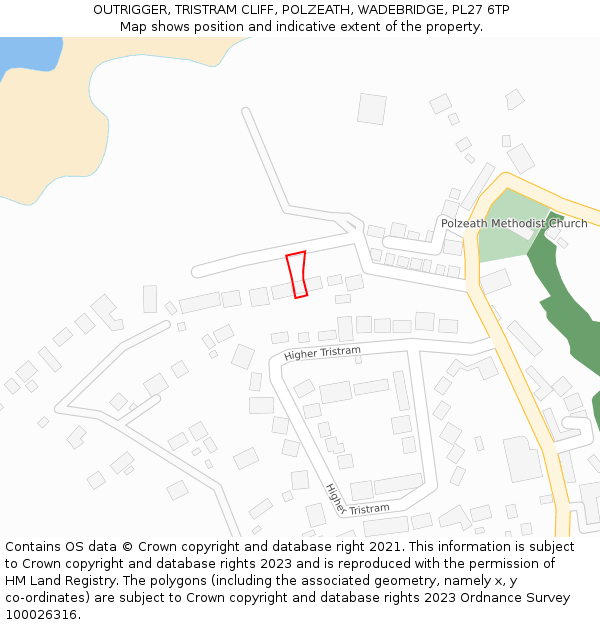 OUTRIGGER, TRISTRAM CLIFF, POLZEATH, WADEBRIDGE, PL27 6TP: Location map and indicative extent of plot