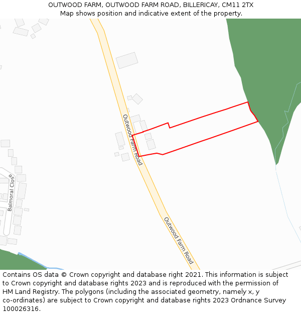 OUTWOOD FARM, OUTWOOD FARM ROAD, BILLERICAY, CM11 2TX: Location map and indicative extent of plot