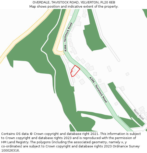 OVERDALE, TAVISTOCK ROAD, YELVERTON, PL20 6EB: Location map and indicative extent of plot