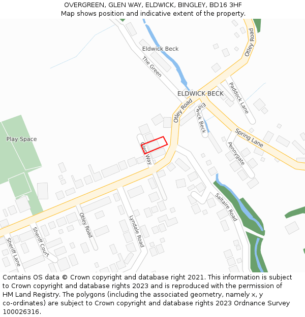 OVERGREEN, GLEN WAY, ELDWICK, BINGLEY, BD16 3HF: Location map and indicative extent of plot