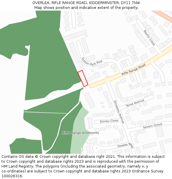 OVERLEA, RIFLE RANGE ROAD, KIDDERMINSTER, DY11 7NW: Location map and indicative extent of plot