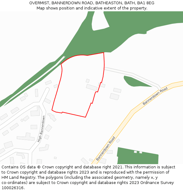 OVERMIST, BANNERDOWN ROAD, BATHEASTON, BATH, BA1 8EG: Location map and indicative extent of plot