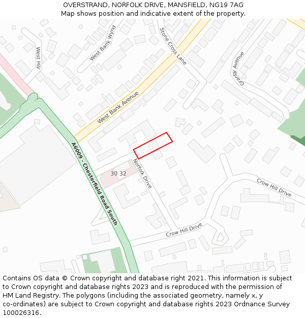 OVERSTRAND, NORFOLK DRIVE, MANSFIELD, NG19 7AG: Location map and indicative extent of plot