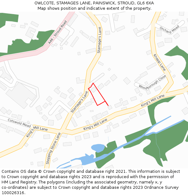 OWLCOTE, STAMAGES LANE, PAINSWICK, STROUD, GL6 6XA: Location map and indicative extent of plot