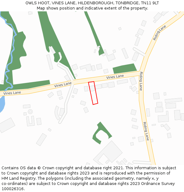 OWLS HOOT, VINES LANE, HILDENBOROUGH, TONBRIDGE, TN11 9LT: Location map and indicative extent of plot