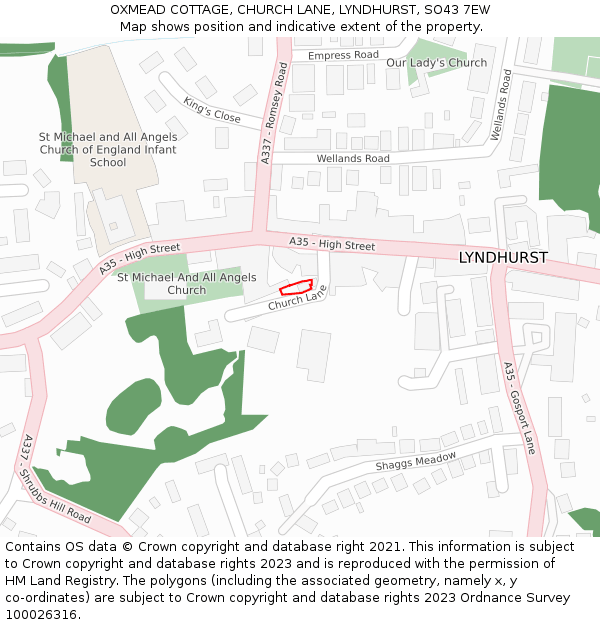 OXMEAD COTTAGE, CHURCH LANE, LYNDHURST, SO43 7EW: Location map and indicative extent of plot
