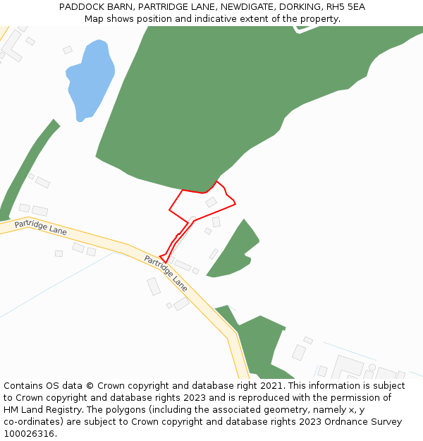 PADDOCK BARN, PARTRIDGE LANE, NEWDIGATE, DORKING, RH5 5EA: Location map and indicative extent of plot