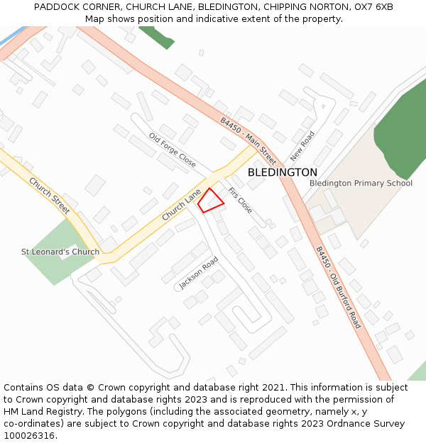 PADDOCK CORNER, CHURCH LANE, BLEDINGTON, CHIPPING NORTON, OX7 6XB: Location map and indicative extent of plot