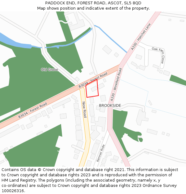 PADDOCK END, FOREST ROAD, ASCOT, SL5 8QD: Location map and indicative extent of plot