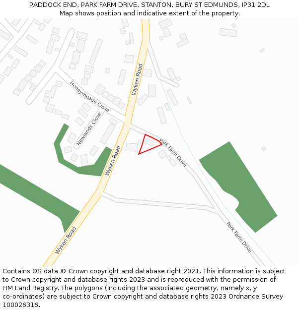 PADDOCK END, PARK FARM DRIVE, STANTON, BURY ST EDMUNDS, IP31 2DL: Location map and indicative extent of plot