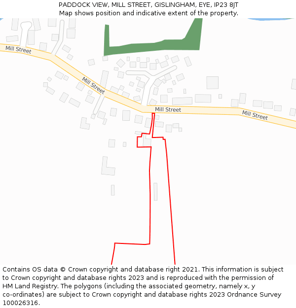PADDOCK VIEW, MILL STREET, GISLINGHAM, EYE, IP23 8JT: Location map and indicative extent of plot