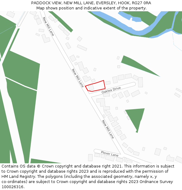 PADDOCK VIEW, NEW MILL LANE, EVERSLEY, HOOK, RG27 0RA: Location map and indicative extent of plot