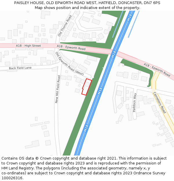 PAISLEY HOUSE, OLD EPWORTH ROAD WEST, HATFIELD, DONCASTER, DN7 6PS: Location map and indicative extent of plot