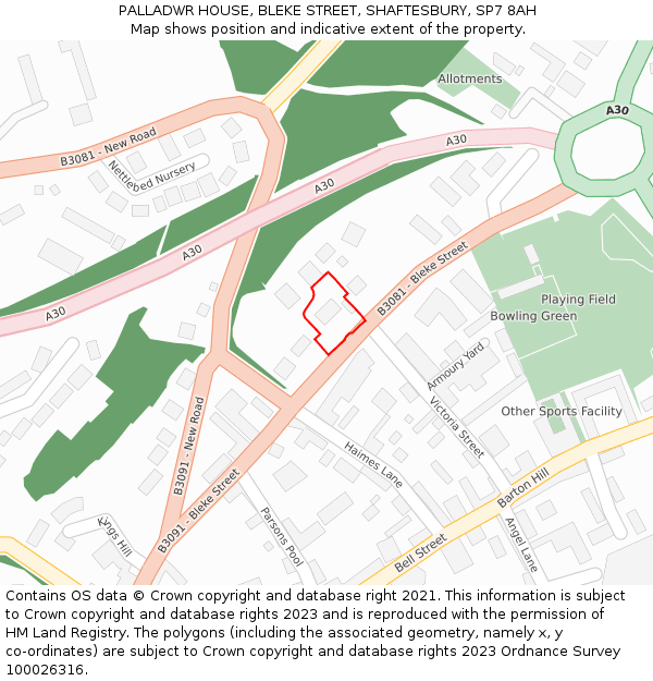PALLADWR HOUSE, BLEKE STREET, SHAFTESBURY, SP7 8AH: Location map and indicative extent of plot