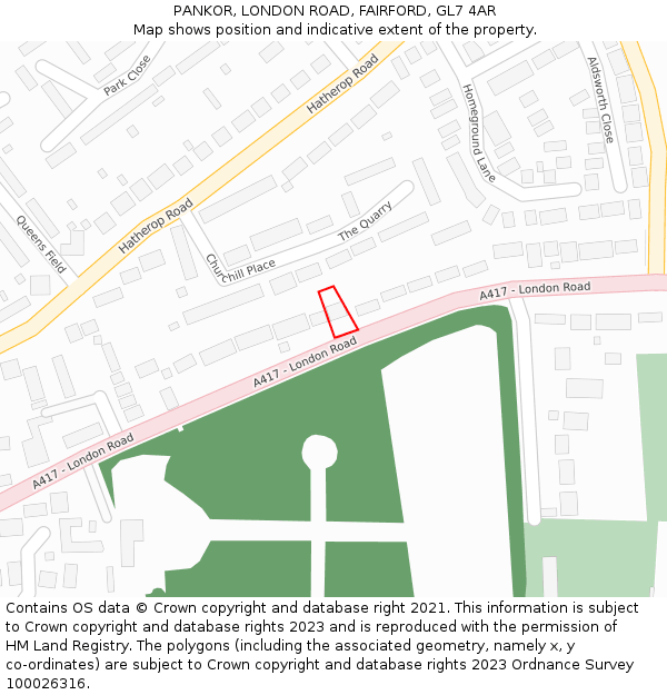 PANKOR, LONDON ROAD, FAIRFORD, GL7 4AR: Location map and indicative extent of plot