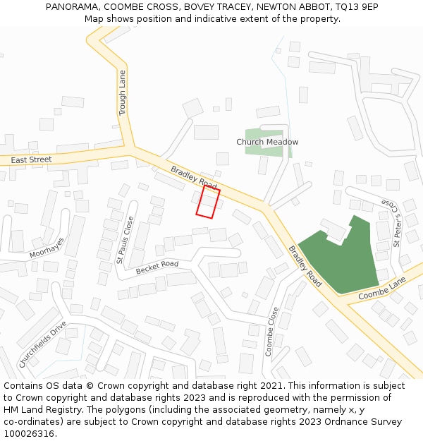 PANORAMA, COOMBE CROSS, BOVEY TRACEY, NEWTON ABBOT, TQ13 9EP: Location map and indicative extent of plot