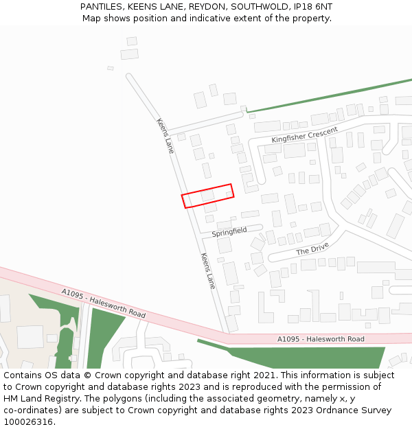 PANTILES, KEENS LANE, REYDON, SOUTHWOLD, IP18 6NT: Location map and indicative extent of plot