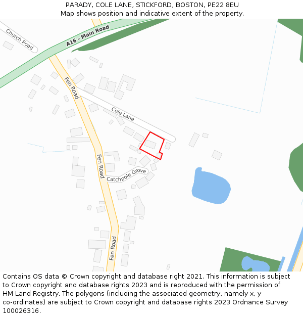 PARADY, COLE LANE, STICKFORD, BOSTON, PE22 8EU: Location map and indicative extent of plot