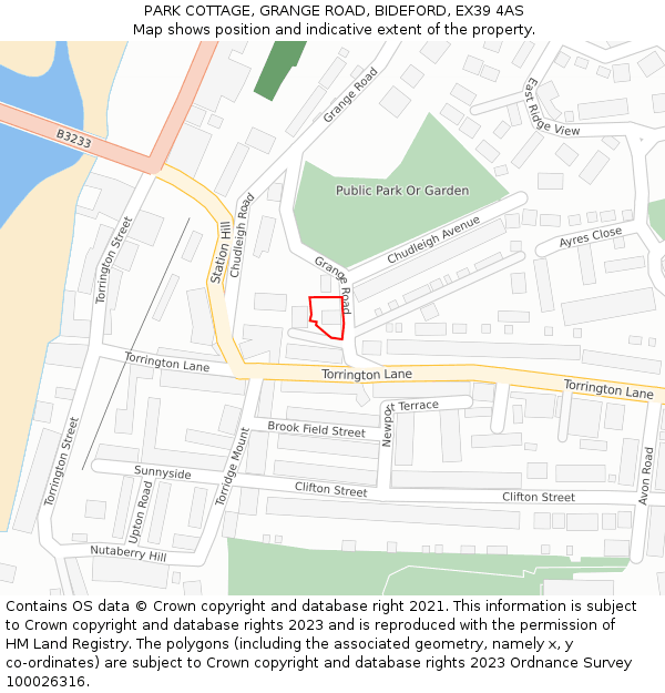 PARK COTTAGE, GRANGE ROAD, BIDEFORD, EX39 4AS: Location map and indicative extent of plot