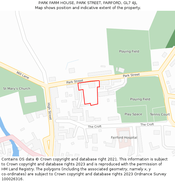 PARK FARM HOUSE, PARK STREET, FAIRFORD, GL7 4JL: Location map and indicative extent of plot