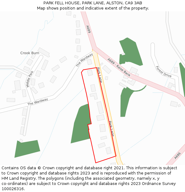 PARK FELL HOUSE, PARK LANE, ALSTON, CA9 3AB: Location map and indicative extent of plot