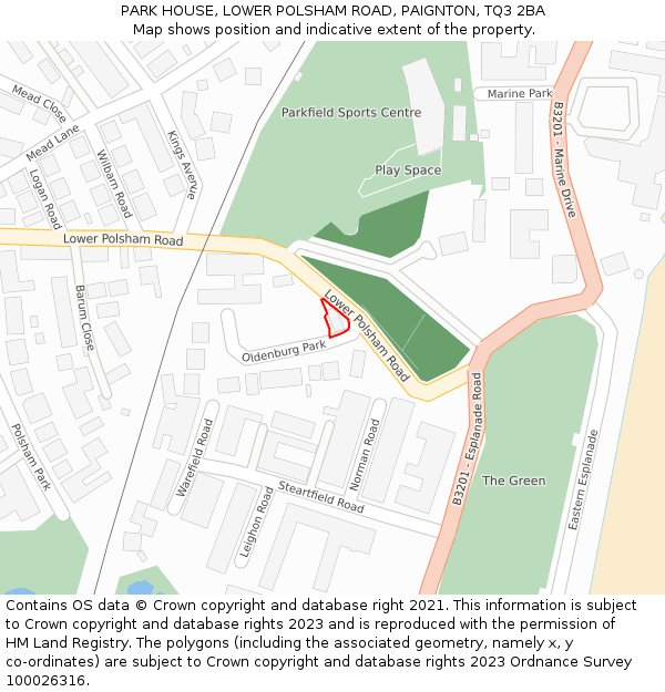 PARK HOUSE, LOWER POLSHAM ROAD, PAIGNTON, TQ3 2BA: Location map and indicative extent of plot