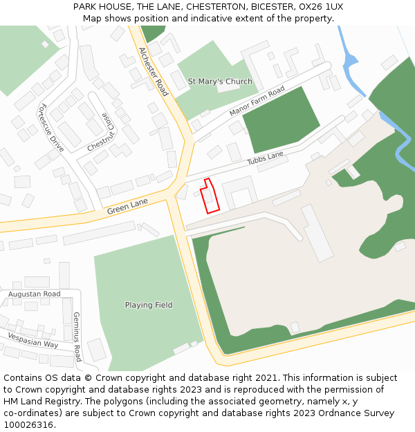 PARK HOUSE, THE LANE, CHESTERTON, BICESTER, OX26 1UX: Location map and indicative extent of plot