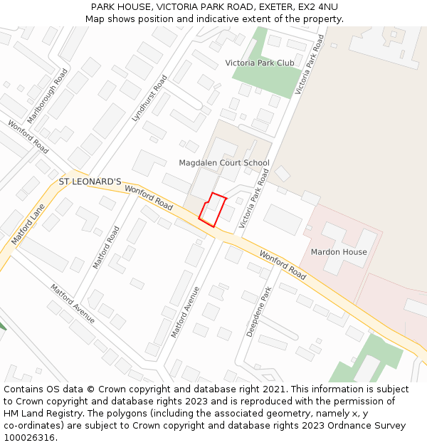 PARK HOUSE, VICTORIA PARK ROAD, EXETER, EX2 4NU: Location map and indicative extent of plot