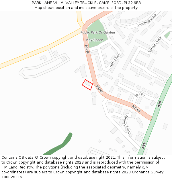 PARK LANE VILLA, VALLEY TRUCKLE, CAMELFORD, PL32 9RR: Location map and indicative extent of plot